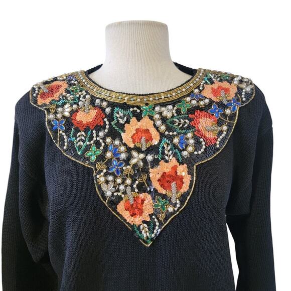 Vintage Victoria Harbour Floral Beaded Long Sleeve Sweater Blouse Womens Size L - Picture 2 of 8